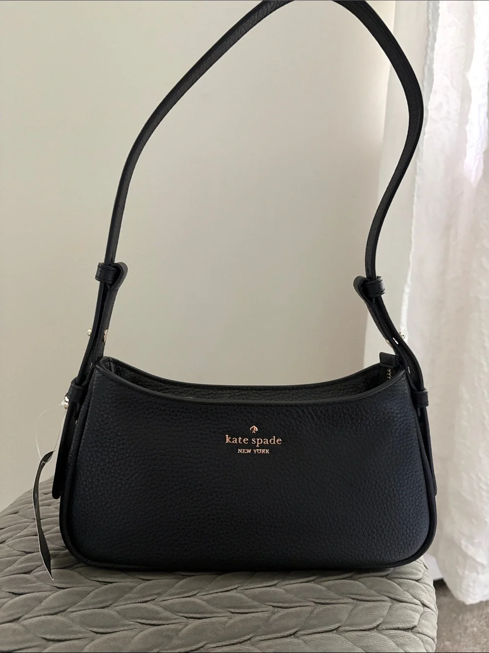 kate spade Black Pebbled Leather small Shoulder Bag with Gold Logo